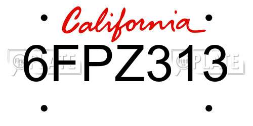 6FPZ313 California License Plate