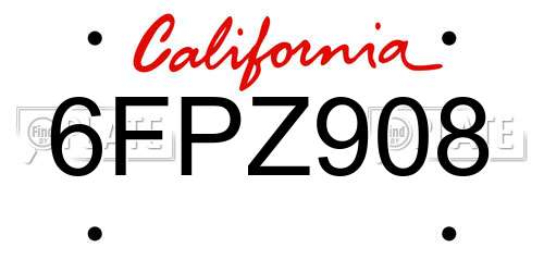 6FPZ908 California License Plate