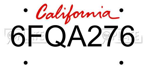 6FQA276 California License Plate