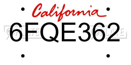 6FQE362 California License Plate