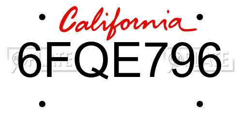 6FQE796 California License Plate