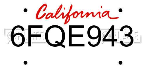 6FQE943 California License Plate