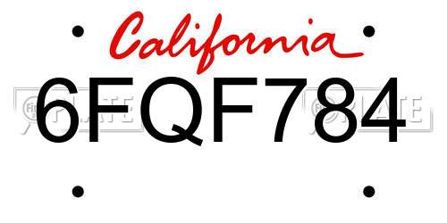 6FQF784 California License Plate