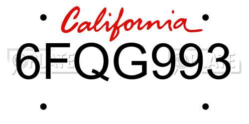 6FQG993 California License Plate