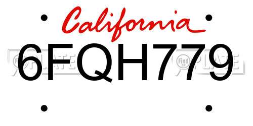 6FQH779 California License Plate
