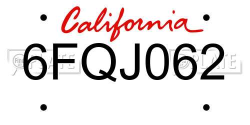 6FQJ062 California License Plate