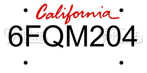 6FQM204 California License Plate