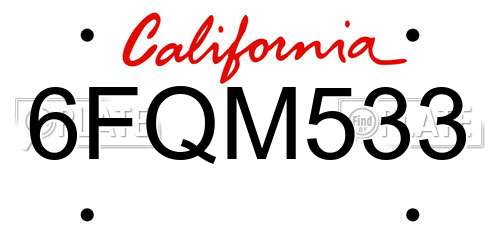6FQM533 California License Plate