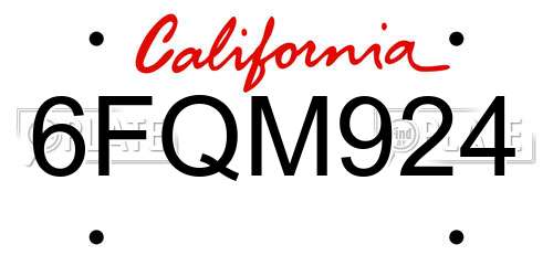 6FQM924 California License Plate