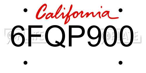 6FQP900 California License Plate