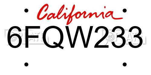 6FQW233 California License Plate