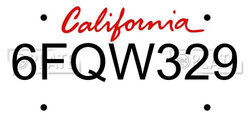 6FQW329 California License Plate