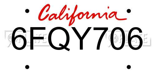 6FQY706 California License Plate