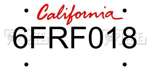 6FRF018 California License Plate