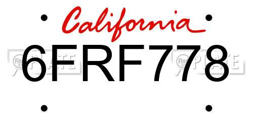 6FRF778 California License Plate