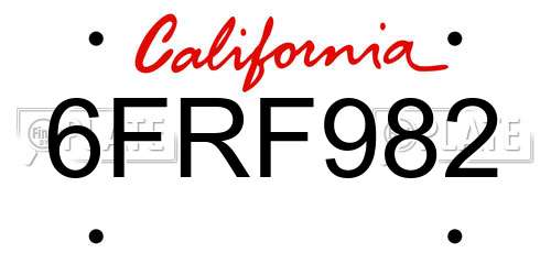 6FRF982 California License Plate
