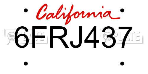 6FRJ437 California License Plate