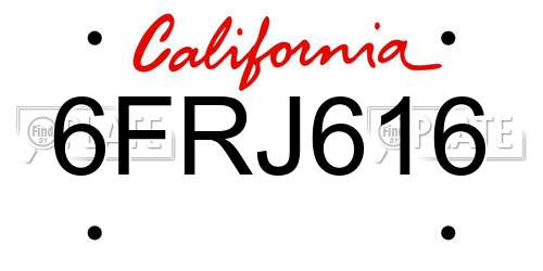 6FRJ616 California License Plate