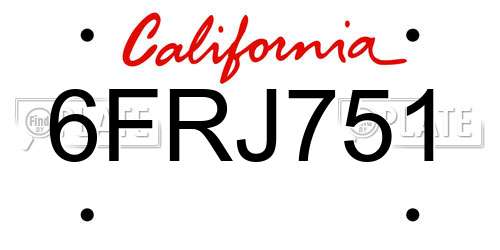 6FRJ751 California License Plate
