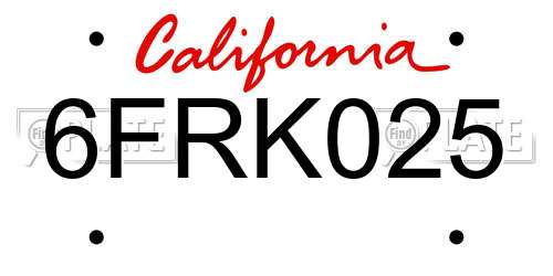 6FRK025 California License Plate