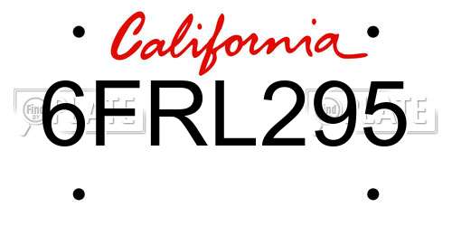 6FRL295 California License Plate