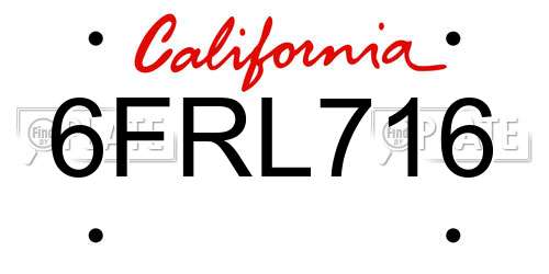 6FRL716 California License Plate