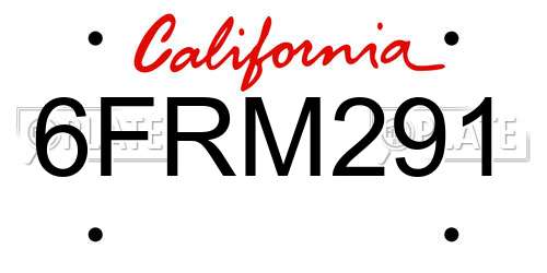 6FRM291 California License Plate