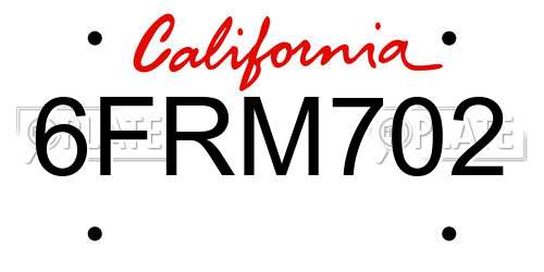 6FRM702 California License Plate