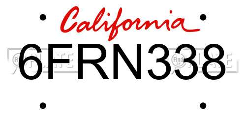 6FRN338 California License Plate