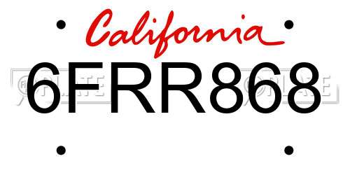6FRR868 California License Plate
