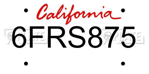 6FRS875 California License Plate