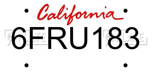 6FRU183 California License Plate