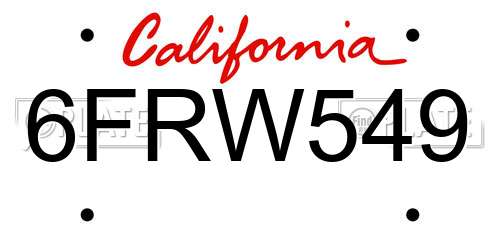 6FRW549 California License Plate