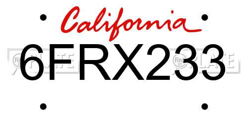6FRX233 California License Plate