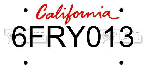 6FRY013 California License Plate