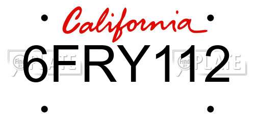 6FRY112 California License Plate