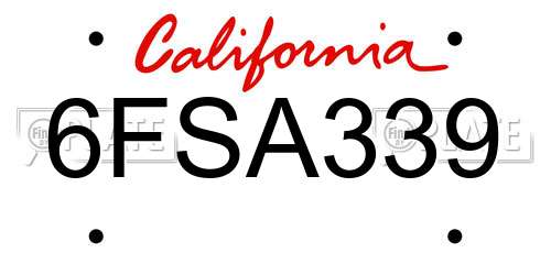 6FSA339 California License Plate