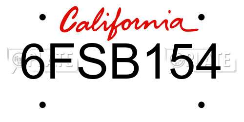 6FSB154 California License Plate