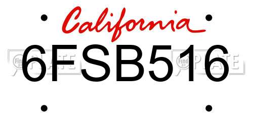 6FSB516 California License Plate