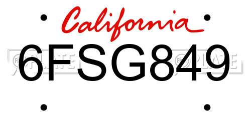 6FSG849 California License Plate