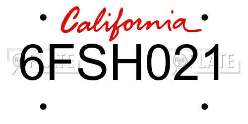 6FSH021 California License Plate