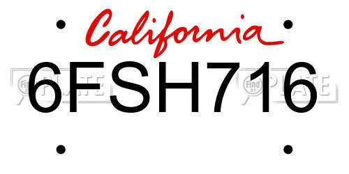 6FSH716 California License Plate