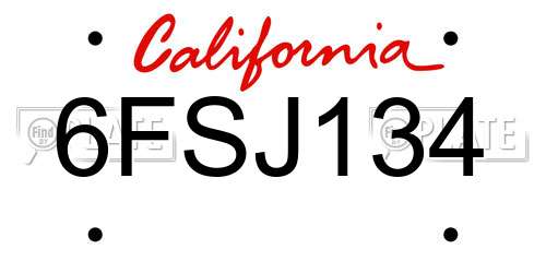 6FSJ134 California License Plate