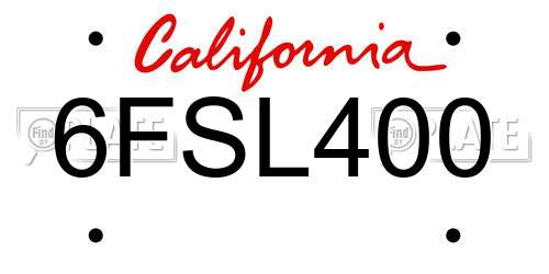 6FSL400 California License Plate