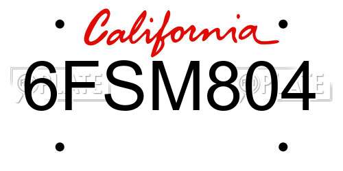 6FSM804 California License Plate