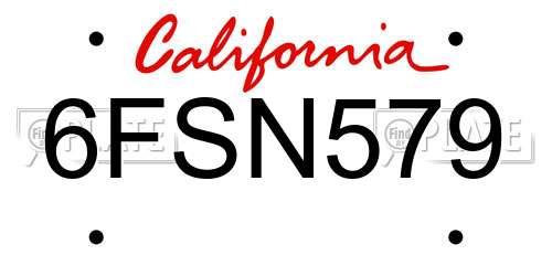 6FSN579 California License Plate