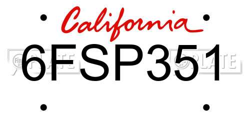 6FSP351 California License Plate