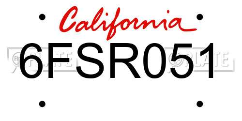 6FSR051 California License Plate