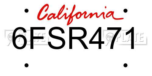 6FSR471 California License Plate