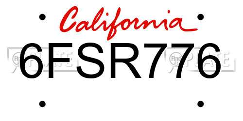 6FSR776 California License Plate